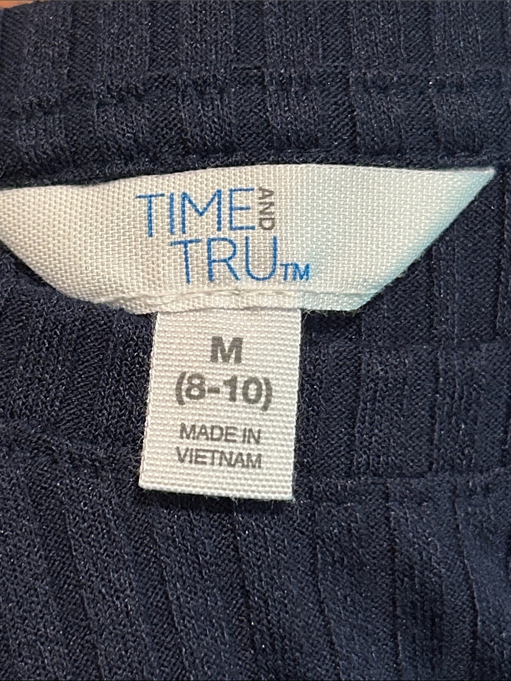Time and Tru Navy Ruffle Cap-Sleeve Ribbed Top Size Medium - Picture 7 of 8